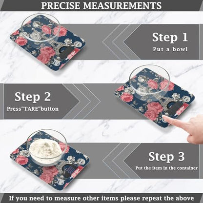 Food Scale Kitchen Scale for Baking Cooking Digital Food Weighing Measuring Scale Small Waterproof Electric Food Scale Blue French Eiffel Tower and Roses - color: Blue French Eiffel Tower and Roses