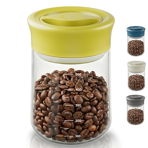LAKUMIQI Overnight Oats Containers with Lids, 17oz Glass Jars with Airtight Lids, One-Hand 90° Twist-Off Wide Mouth Food Storage for Coffee Bean, Chia Pudding, Meal Prep, Pantry, Yellow - color: Yellow, size: 17 OZ(500ml)