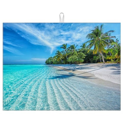 Beach Palm Tree Dish Drying Mat for Kitchen Counter Drying Pad Absorbent Reversible Dish Drainer Rack Mats Draining Pad 18"x24"Inch