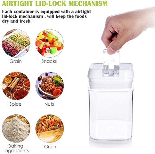 Airtight Food Storage Container Set, 7 Pieces Clear plastic cereal Canisters, easy lock Lids, kitchen pantry organization and storage, BPA free plastic, Included 24 labels & Marker