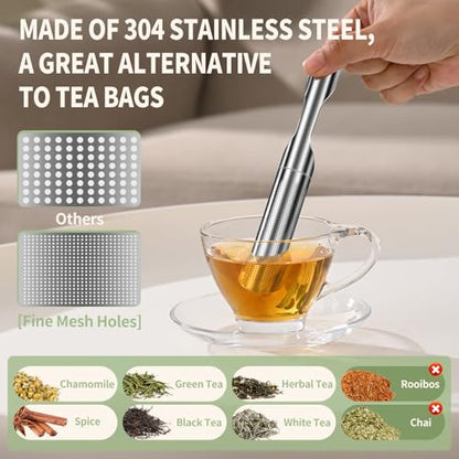 Tea Infuser for Loose Leaf Tea, ASWETMEL 2-in-1 Tea Scoop Infuser Fine Mesh Tea Strainers for Loose Tea Single Cup, 304 Stainless Steel Loose Leaf Tea Steeper, 1Pc