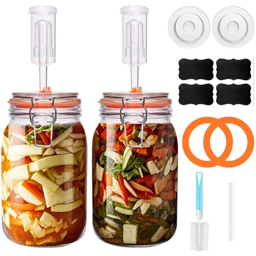 Fermentation Kit,1.5 Liter Fermentation Jar with Fermenting Weights and Airlocks,Large Pickle Jar for Sauerkraut,Pickling
