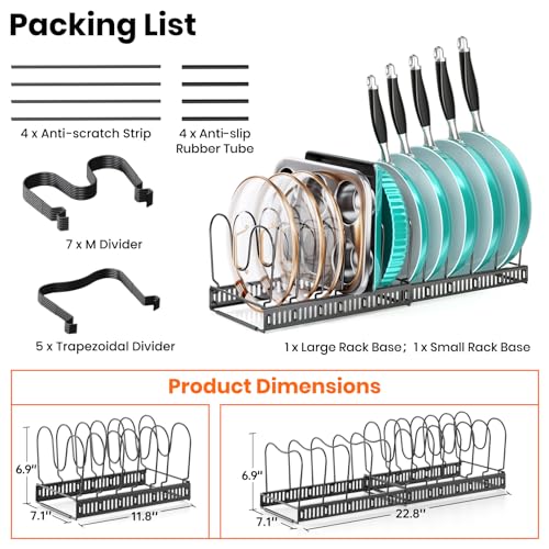 MUDEELA Pot and Pan Organizer Rack for under Cabinet, Expandable 11.81''-22.85'' Pot Lid Kitchen Cabinet Organizer Holder with 12 Adjustable Compartment Cutting Board Organizer for Pan Lid, Bakeware - style: 12 Dividers-Black