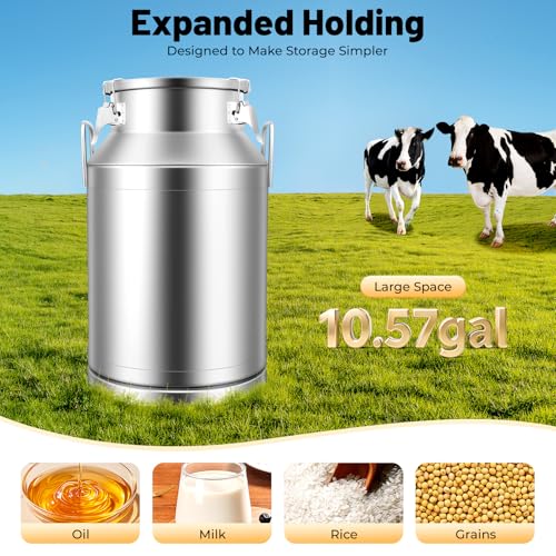 20-60L Stainless Steel Milk Can Wine Milk Bucket Wine Pail Bucket Milk Can Tote Jug with Sealed Lid Heavy Duty, with Independent Embedded Silicone Sealed Lid (40L) - size: 40L