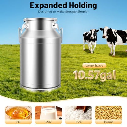 20-60L Stainless Steel Milk Can Wine Milk Bucket Wine Pail Bucket Milk Can Tote Jug with Sealed Lid Heavy Duty, with Independent Embedded Silicone Sealed Lid (40L) - size: 40L