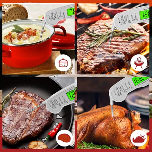 AWLKIM Meat Thermometer Digital, Instant Read Thermometer, White | Food thermometer for grill, BBQ, candy, oil and baking; backlit display, foldable probe and magnetic storage. - color: White
