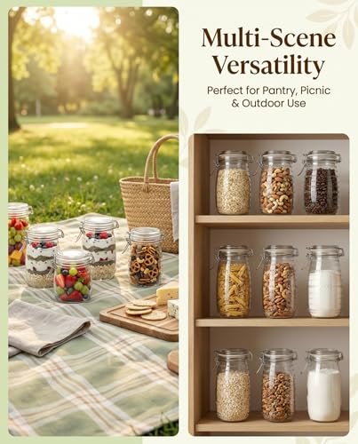 32 oz 6Pack Glass Mason Jars with Airtight Clip-Top Lids, Wide Mouth Reusable Glass Canning Storage Containers Jars for Kitchen, Jams, Pickling, Coffee Beans & Meal Prep (32 oz)