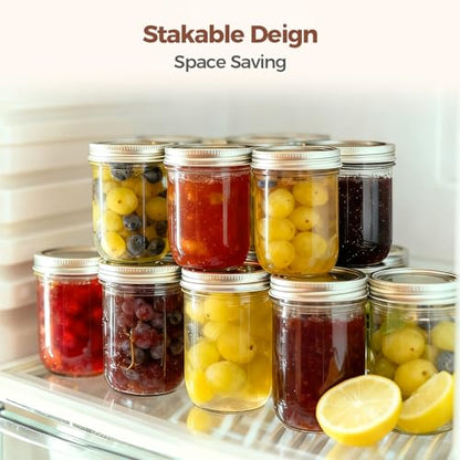 ComSaf 8 oz Mason Jars Bulk Set, 12 Pack Small Regular Mouth Jars with Lids | BPA-Free Materials, Half-Pint Portions, Small Jam, Jelly, Honey Sample, Spice Rack, DIY Candles, For Big Canning Project - size: 8oz*12 regular mough