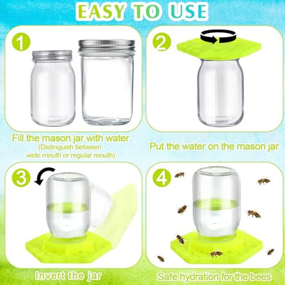 8 Pack Bee Feeder for Mason Jar Bee Watering Station Garden Silicone Sugar Water Feeder Beekeeping Drinking Equipment Tools with Mason Jars for Drinking Water(Yellow,Hexagon) - color: Yellow, style: Hexagon
