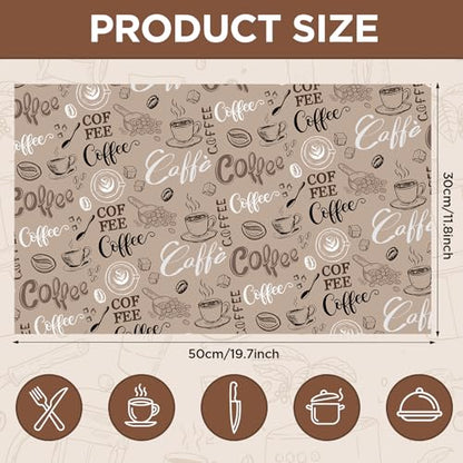 Coffee Theme Dish Drying Mat for Kitchen Counter Absorbent Microfiber Dish Drainer Mats Reusable Coffee Mat Bar for Countertop Washable Dishes Utensils Drying Pad 12x20 Inch