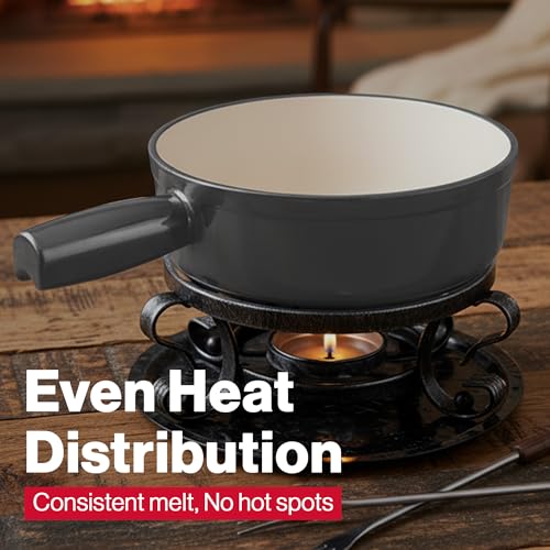Swissmar Lugano Cast Iron Cheese Fondue Set, 9-Piece, 2 QT / 2 L - Ideal for Melting Cheese, Chocolates, Caramel, & More - Perfect for Kitchen Collection & Gift Giving - Metallic Black - color: Metallic Black