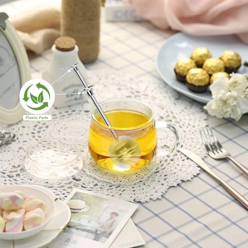 Long Handle Tea Ball for Loose Leaf Tea, Simple Pressing Operation, 2Pcs | Fine Mesh Holes, Stainless Steel Ball, No Tea Residue, For Cup and Teapot, Tea Lover Gift, Free Clean Brush - style: Long Handle Tea Ball x 2