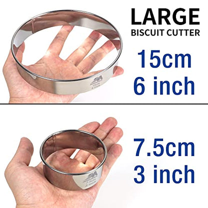 M JNGMEI 6 Pieces Stainless Steel Cookie Cutter Set 2'', 3'',3.5'', 4'',5''and6'' Biscuit Plain Edge Round Cutters large Sizes Shape Molds Ranging from 2-6 Inches GIFT PACKAGE - style: 6pcs(2-6in )