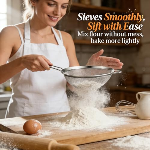 Anaeat Fine Mesh Strainers - Premium Stainless Steel Colander Sieve Sifters, with Durable Mesh and Sturdy Handle, Excellent for Sifting Dry ingredients, Flour, Pastas, Rice, Tea (7.87"） - color: 7.87" Diameter