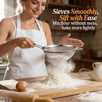 Anaeat Fine Mesh Strainers - Premium Stainless Steel Colander Sieve Sifters, with Durable Mesh and Sturdy Handle, Excellent for Sifting Dry ingredients, Flour, Pastas, Rice, Tea (2.8"+4.73"+7.09") - color: 2.8"+4.73"+7.09" Diameter (Set of 3)