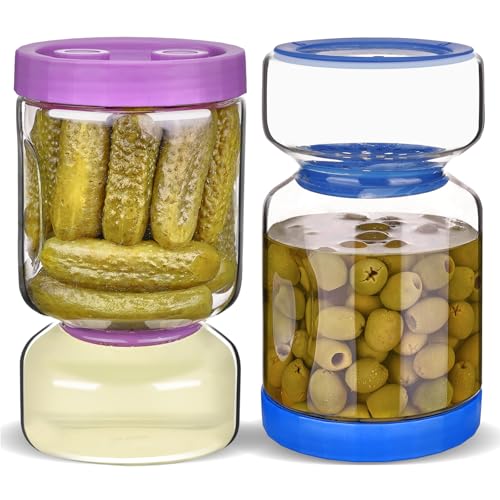 ZENS Pickle Jar with Strainer Flip, 2 Pack 51oz Pickle Container Pickle Juice Separator Hourglass Jar for Olive Keeper, Leakproof Pickle Holder Jars for Pickling Dill Sliced Storage, Gifts for Mom - color: 6-Purple&Klein blue, size: 51oz 2pcs