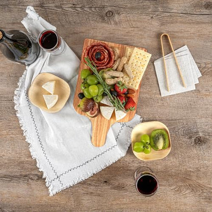 Restaurantware Cater Tek 11.8 x 7 Inch Charcuterie Boards 10 Faux Wood Cheese Boards - WIth Handle Stackable Paper Cardboard Charcuterie Boards Disposable For Serving At Catered Events