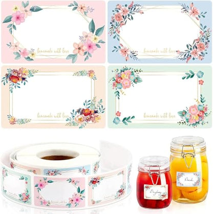 250 Pcs Blank Floral Handwritten Name Labels, Waterproof Oil Resistant Tear Resistant Removable No Residue Writeable Food Storage Stickers for Fridge, Jars, Food Containers, Pantry and Meal Prep