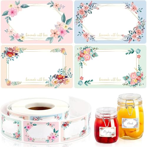 250 Pcs Blank Floral Handwritten Name Labels, Waterproof Oil Resistant Tear Resistant Removable No Residue Writeable Food Storage Stickers for Fridge, Jars, Food Containers, Pantry and Meal Prep