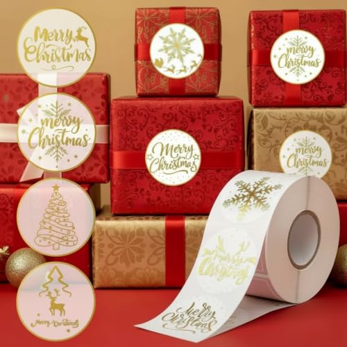 500pcs Christmas Stickers Clear Gold Foil Merry Christmas Stickers Packaging Labels for Small Business Envelope Seals Holiday Gift Box Birthday Party Favors - color: 500pcs- Gold Foil Merry Christmas