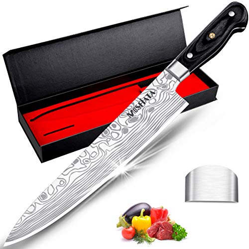 MOSFiATA Chef Knife 10 Inch Super Sharp Professional Kitchen Knife with Finger Guard in Gift Box, German High Carbon Stainless Steel EN.4116 Cooking Knife with Micarta Handle - style: 10 inch chef knife