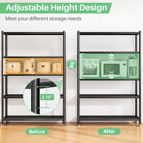 PXRACK Metal Shelving for Storage, 5 Tier Adjustable Kitchen Storage Shelves with Wheels, Shelving Unit Bookshelf Utility Shelf Metal Storage Rack for Garage Pantry Closet Laundry, 35.8"x13"x59.65" - size: 35.8"L x 13"W x 59.65"H