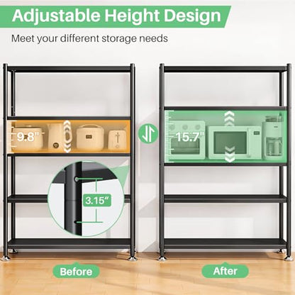 PXRACK Metal Shelving for Storage, 5 Tier Adjustable Kitchen Storage Shelves with Wheels, Shelving Unit Bookshelf Utility Shelf Metal Storage Rack for Garage Pantry Closet Laundry, 35.8"x13"x59.65" - size: 35.8"L x 13"W x 59.65"H