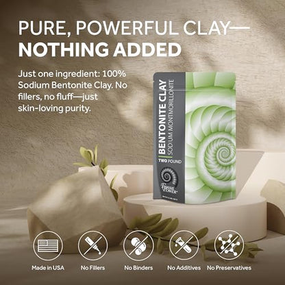 Bentonite Clay Food Grade Powder 2 Lb - Pore Cleansing, Face & Hair Mask | Fossil Power - 100% Sodium Bentonite Clay - Draws Out Impurities for Hair, Face & Bath Soak - Also for Toothpaste & Deodorant - size: 32 Ounce (Pack of 1)