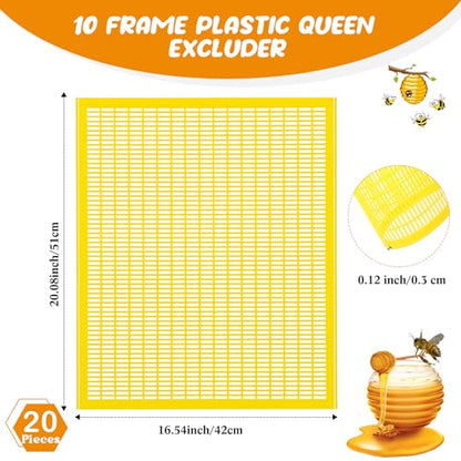 Rtteri 20 Packs 10 Frame Plastic Queen Excluder Beekeeping Queen Excluders Bee Supply Queen Excluder Fits 10 Frame Langstroth Beehives Beekeeping Supplies Kit Tools for All Beekeeping Levels (Yellow) - color: Yellow