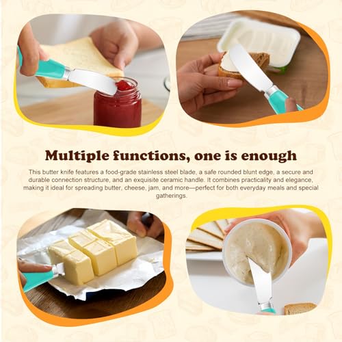 Butter Spreader Knife Set, 2-Pack Stainless Steel Cheese and Butter Knives with Ceramic Handle, Dishwasher Safe, for Soft & Hard Cheese, Jam, Cold Butter (blue) - color: blue