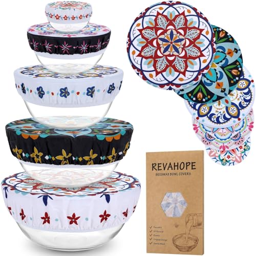 5-Size Reusable Beeswax Bowl Covers for Bread Proofing, Cotton Cloth Flexible Beeswax Wraps for Food Storage(Pentagonal Floral) - color: Pentagonal Floral