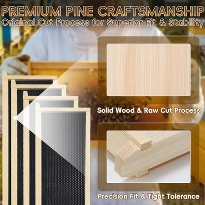 10 Pack Black Bee Medium Frames Unassembled, Wooden Bee Hive Frames with Plastic Beeswax Coated Foundations for Medium Super Box - color: Black