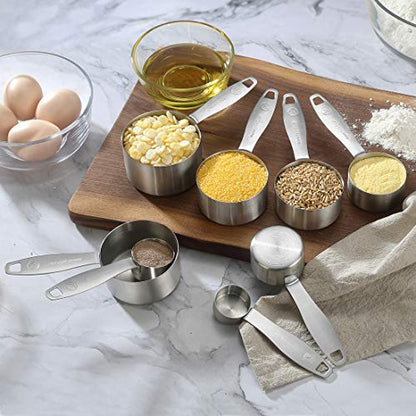 Measuring Cups and Spoons Set of 24 Piece in 18/8 Stainless Steel, Heavy Duty 8 Measuring Cups, 10 Measuring Spoons, 1 Leveler & 5 Mini Measuring Spoons Ideal for Dry and Liquid Ingredients - size: 24 Pieces: 8 Cups + 15 Spoons + 1 Leveler