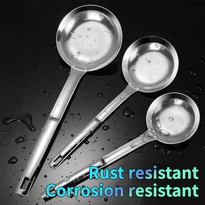 TBWHL Multi-functional Hot Pot Fat Skimmer Spoon - Stainless Steel Fine Mesh Food Strainer for Skimming Grease and Foam DIA 3.1" - size: Dia 3.1"