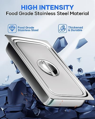 WantJoin Steam Table Hotel Pans with Lid 1/1 Full Size 6 Inch Deep 3 Pack, Thickened Stainless Steel Metal Tray Sets Food Storage Container, Restaurant Chafing Dishes Commercial Buffet Warmer Catering - color: 6" Deep 3 Pack, size: 1/1 Size Thickened