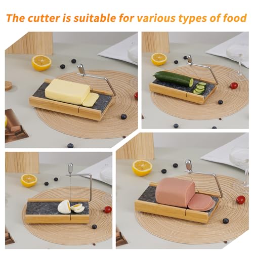Tianman Cheese Slicer Cheese Cutter with 4 Replacement Cutting Wire,Heavy Duty 8.27"x 4.4",Marble Board Cheese Slicer for Block Cheeses, Butter,Cakes and More(Black Grey) - color: Black