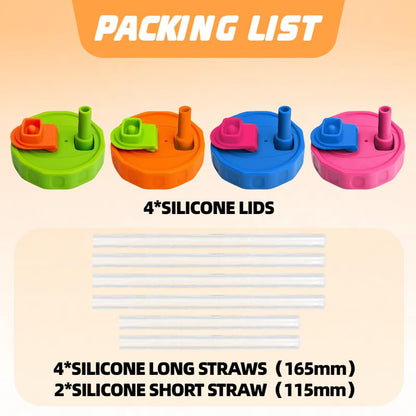 4 Pack Silicone Wide Mouth Mason Jar Lids with Straw for Ball, Kerr and More,Food Grade Canning Jar Drinking Lids,Storage Caps for Mason,Leak-Proof