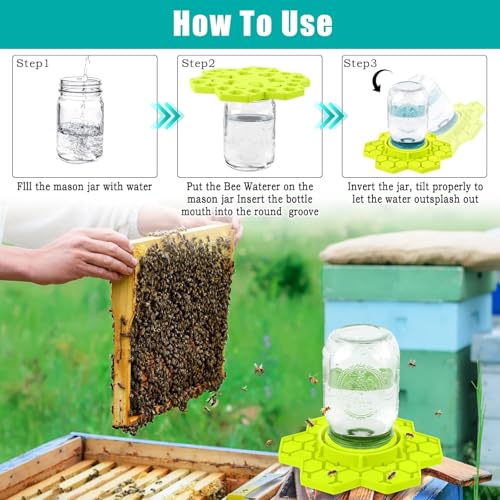 2 Pack Silicone Bee Feeder for Mason Jars | Drown-Free Honeycomb Bee Watering Station Fits Regular & Wide Mouth | Safe Sugar Syrup Feeding Station for Beekeepers & Backyard Gardens (Yellow)