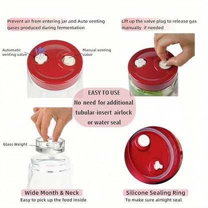 1 Liter Fermentation Jar, Fermenting Kit with Venting Valve Airlock and Fermenting Weight, Pickle Jar, Wide Mouth Glass Jar for Pickles, Kimchi, Sauerkraut, Mead, Kombucha, Sourdough - size: 1.0L