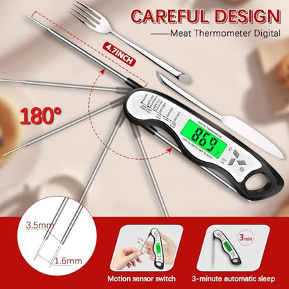 Meat Thermometer Digital，IP67 Waterproof Cooking Thermometer with Backlight, Calibration & Hold Function，Food Thermometer for Cooking,Outdoor Grilling - color: White