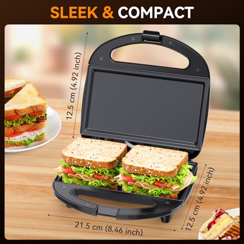 OSTBA Sandwich Maker, 2 Slice Grilled Cheese Maker with Non-stick Flat Plates, Indicator Lights, Cool Touch Handle, Easy to Clean and Store, 750W - style: ABS07-F
