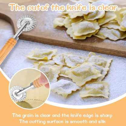 Bewudy Pastry Cutter Wheel, Professional Pasta Maker Cutter Wheel with Roller, Zinc Alloy Dumpling Lace Dough Noodle Ravioli Pizza Making Cutter for Kitchen