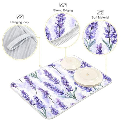 Kcldeci Lavender Flower Dish Drying Mat Kitchen Drying Pad Dish Draining Mat Dish Rack Drainer Pad 16 x 18 - color: Lavender, size: 16x18in