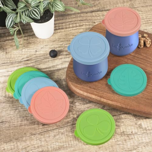 Yogurt Jar Lids for La Fermiere, 8 Pack LFGB Platinum Silicone Covers, Snug Fit Reusable Replacement Lids, Dishwasher Safe - color: Multi