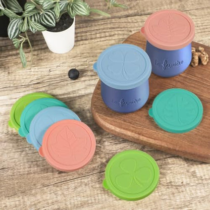 Yogurt Jar Lids for La Fermiere, 8 Pack LFGB Platinum Silicone Covers, Snug Fit Reusable Replacement Lids, Dishwasher Safe - color: Multi