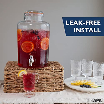 Ilyapa 2 Gallon Glass Beverage Dispenser - Wide Mouth Mason Jar Drink Dispenser - with Glass Flip Top Lid for Parties, Weddings, Lemonade, Cold Water - size: 2 Gallon Flip Top
