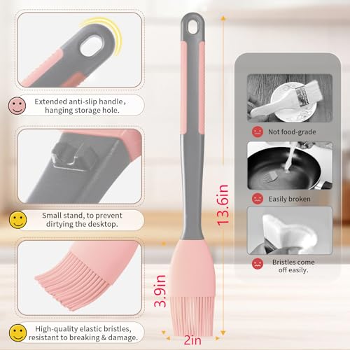 Extra Long Pastry Brush - Silicone Spatula - Basting Brush+Spatula Silicone Heat Resistant,for Baking Scraping Mixing BBQ Grill Kitchen Cooking Spread Oil Butter Sauce (Pink Brush+Spatula) - color: Pink Brush+Spatula