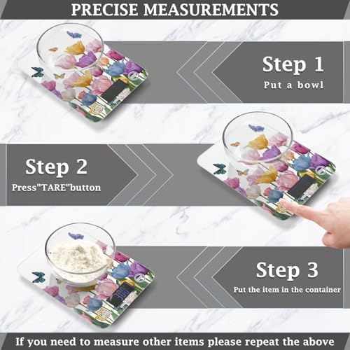 Food Scale Kitchen Scale for Baking Cooking Digital Food Weighing Measuring Scale Small Waterproof Electric Food Scale Light Pink Tulips Butterfly - color: Light Pink Tulips Butterfly