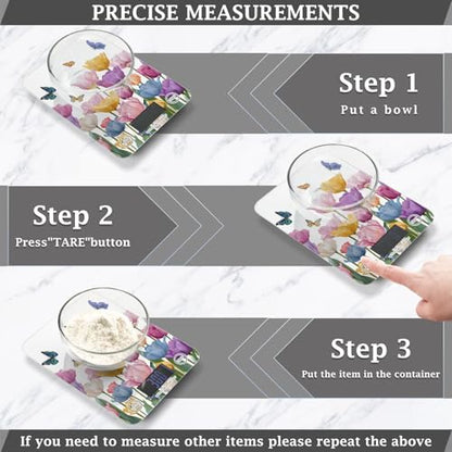 Food Scale Kitchen Scale for Baking Cooking Digital Food Weighing Measuring Scale Small Waterproof Electric Food Scale Light Pink Tulips Butterfly - color: Light Pink Tulips Butterfly