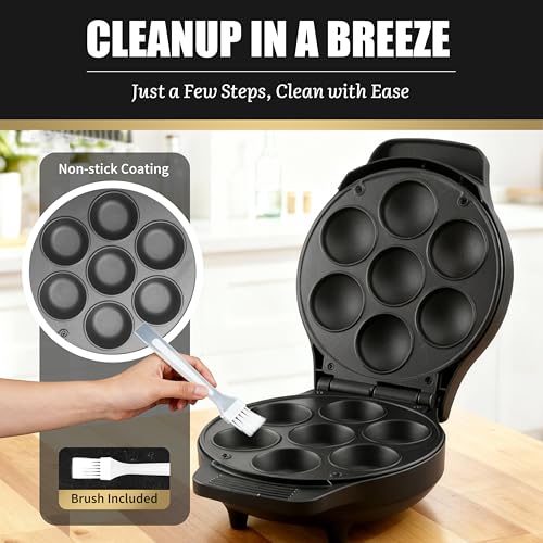 FineMade Mini Stuffed Pancakes Maker, Electric Ebleskiver Poffertjes Maker Pan, Danish Pancakes Maker, Cake Pop Maker, Bake 7x 2'' Ebelskivers without any Flipping operation - style: Mini Stuffed Pancake Maker